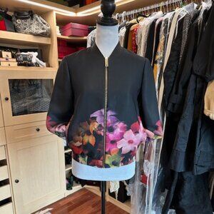 Ted Baker Black With Floral Print Size Small Jacket